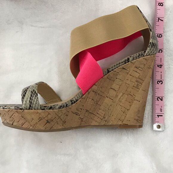 CL by Laundry 8 Platform Wedge‎ Sandal Multi Tone Elastic Strappy Pink Snakeskin - Picture 8 of 8